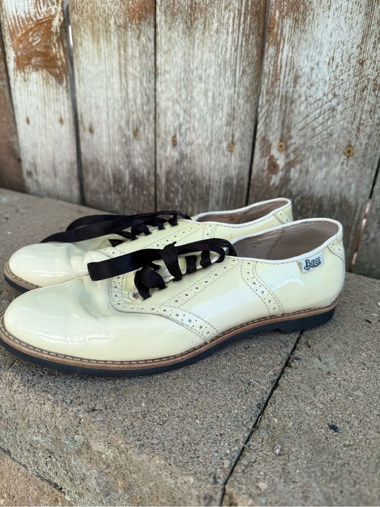 Bass Shoes - Bass Odette Cream Leather Oxford Saddle Shoe Black Lace Rachel Antonoff Size 8.5